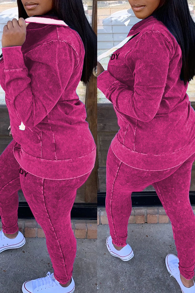 Goosudu Casual Print Split Joint Zipper Hooded Collar Long Sleeve Two Pieces