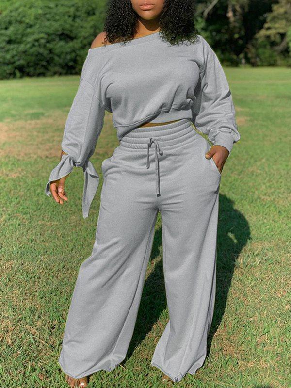 Goosudu Solid Sweatshirt & Wide-Leg Pants Set