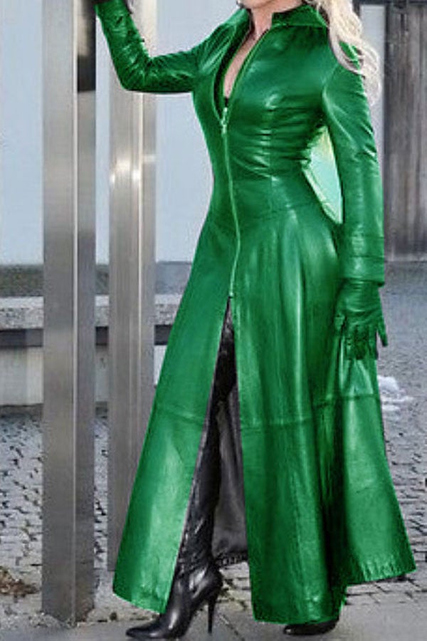 Goosudu Solid Color Chic Zip Through Trench Coat