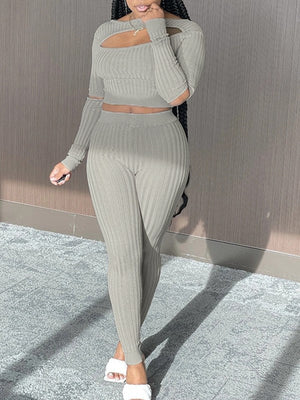 Goosudu Ribbed Cutout Top & Pants Set