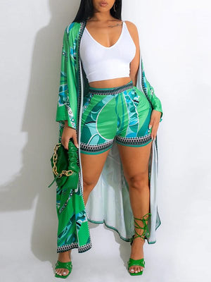 Goosudu Printed Kimono & Shorts Set