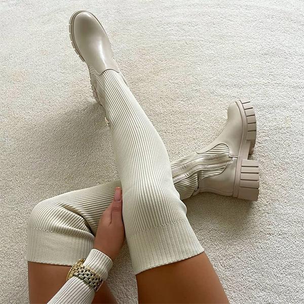 Goosudu Knitted Over The Knee Thigh High Long Boots