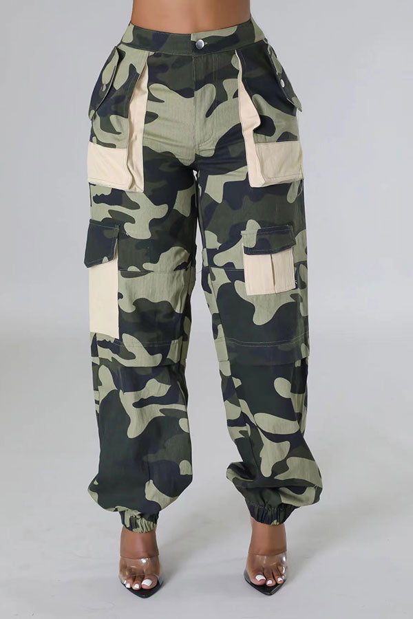 Goosudu Camouflage Casual Patchwork Multi Pocket Pants