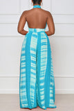 Goosudu Sexy Print Patchwork Backless Halter Straight Jumpsuits