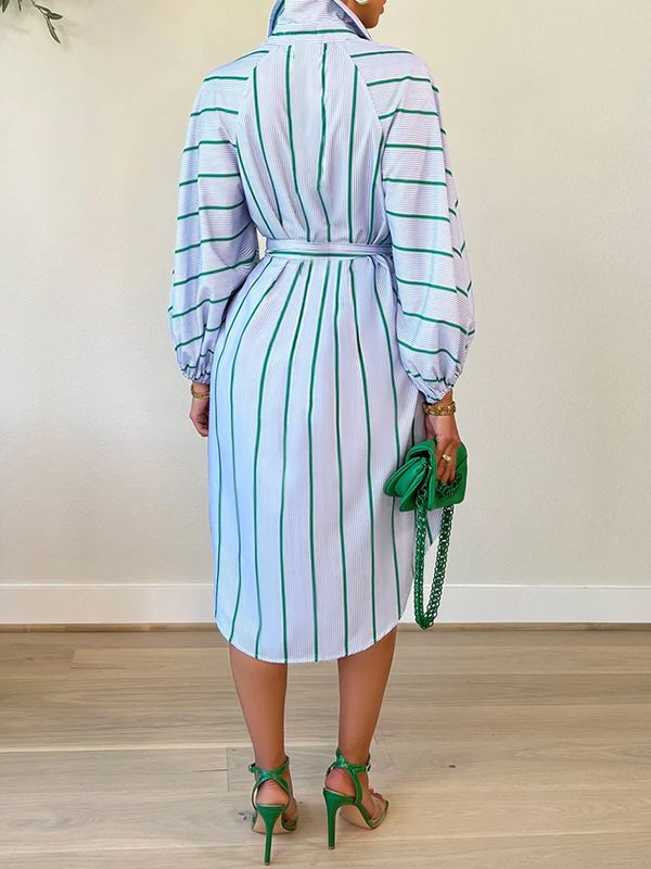 Goosudu Stripe Tied Shirt Dress