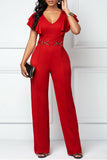 Goosudu Casual Fashion Layered Ruffle Sleeve V-Neck Jumpsuit