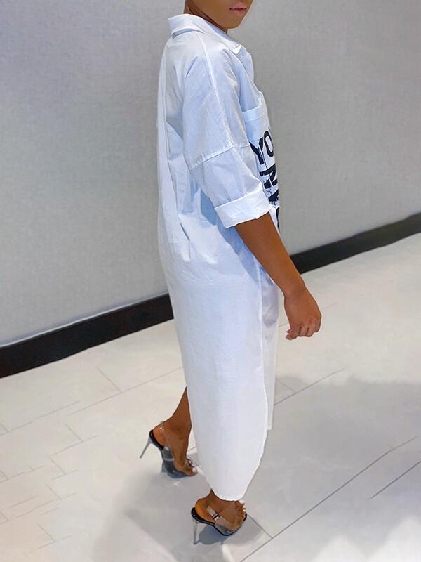 Goosudu Slogan Asymmetric Shirt Dress