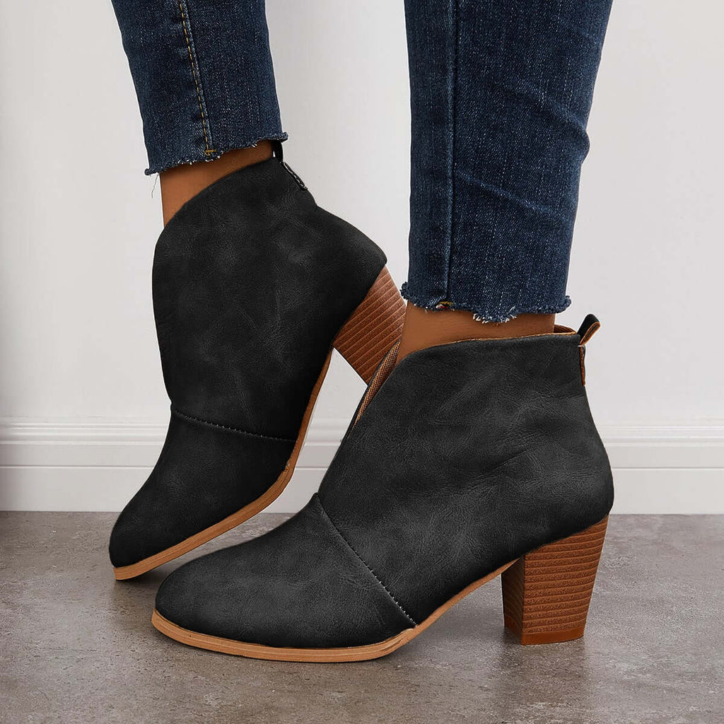Goosudu Retro Western V Cut Ankle Boots