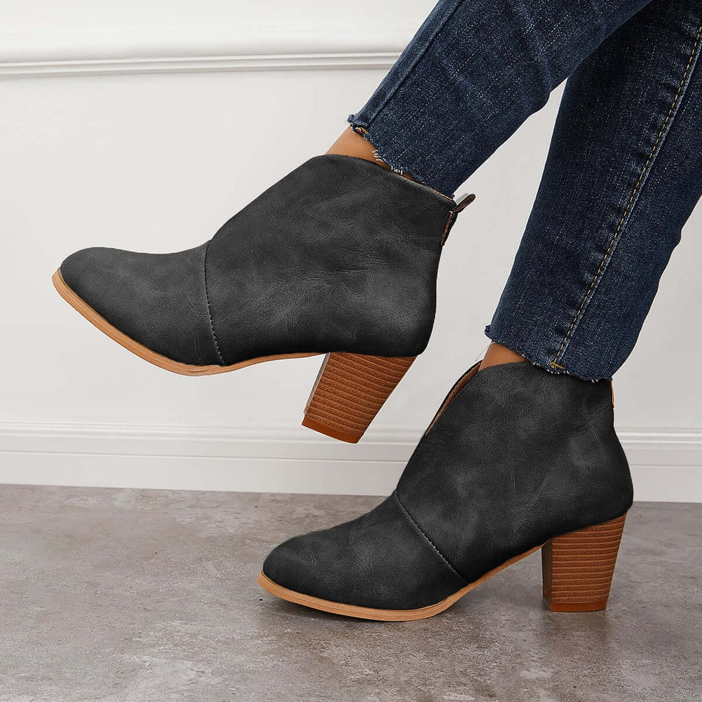 Goosudu Retro Western V Cut Ankle Boots