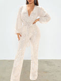 Goosudu Sequin V-Neck Tied Jumpsuit
