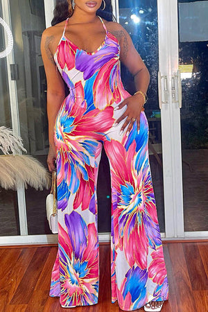 Goosudu Casual Floral Print V-Neck Jumpsuit