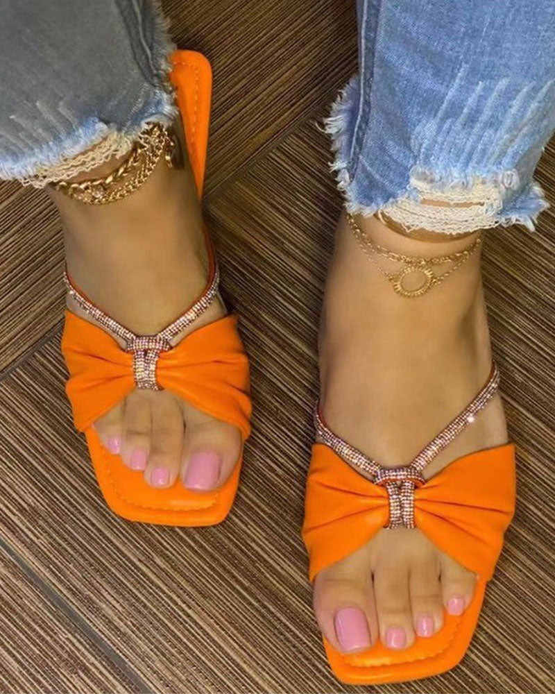 Goosudu Bow Design Sweet Square Toe Slippers