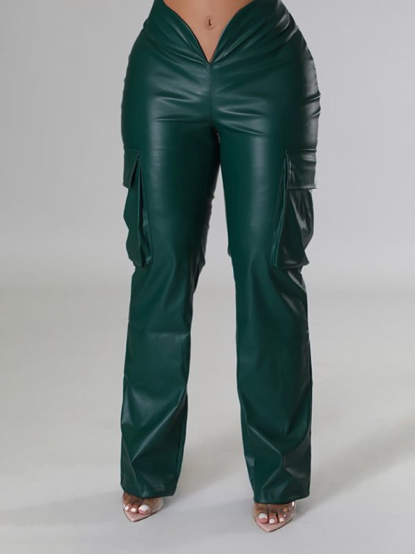 Goosudu Faux Leather Cargo Pants