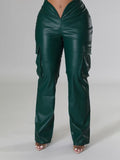 Goosudu Faux Leather Cargo Pants