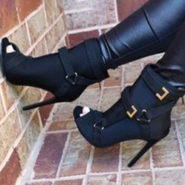 Goosudu Back Zip Peep Toe Stiletto Heel Ankle Boots