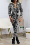 Goosudu Casual Print Leopard Patchwork Turndown Collar Long Sleeve Two Pieces