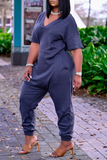 Goosudu Casual Solid Patchwork V Neck Straight Jumpsuits