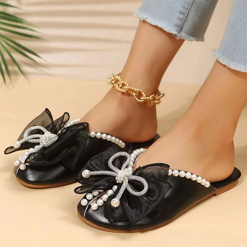Goosudu Bowknot & Beaded Decor Sweet Slippers