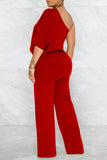 Goosudu Fashion Show Waist One Shoulder Casual Pants Open Back Short Sleeve Jumpsuit