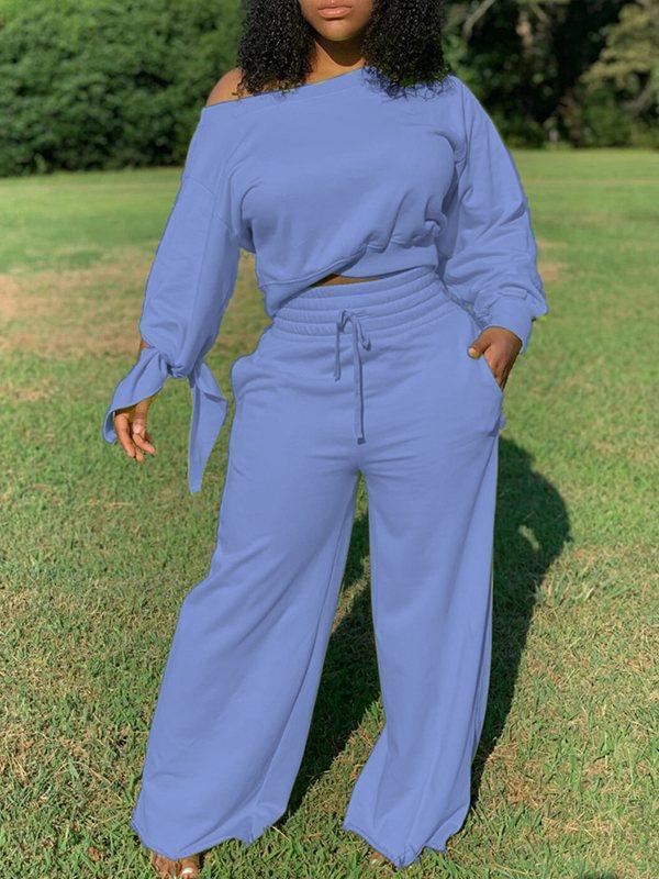 Goosudu Solid Sweatshirt & Wide-Leg Pants Set