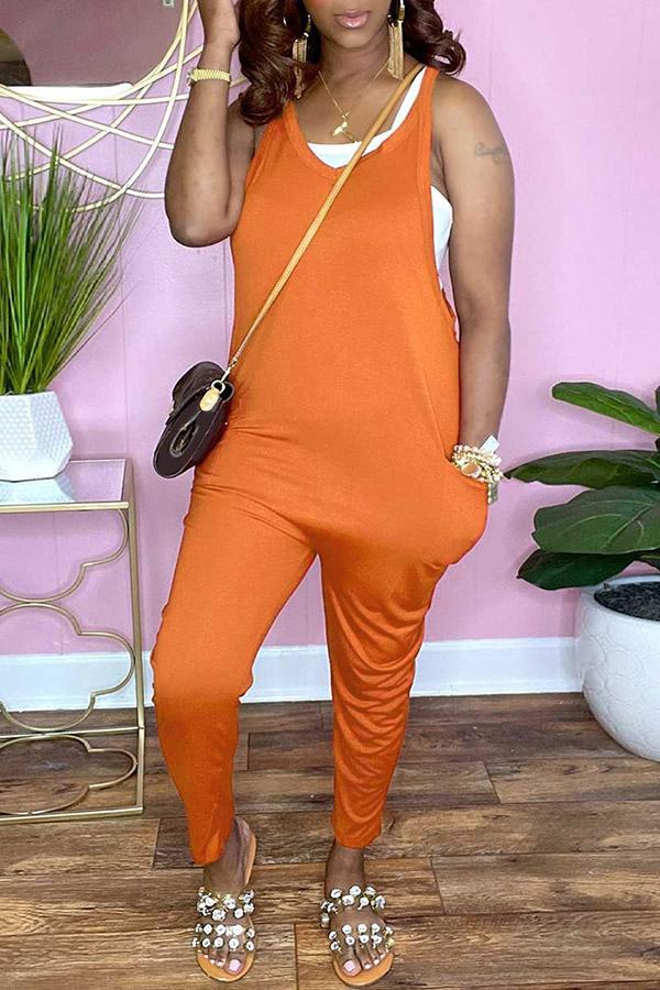 Goosudu Fashion Casual Solid Spaghetti Strap Regular Jumpsuit