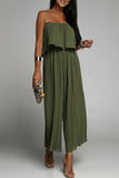 Goosudu Sleek Loose Pleated Ruffled Wrap-chest Sling Jumpsuit