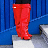 Goosudu Stylish Faux Leather Hidden Heel Tall Boots