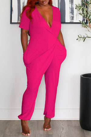 Goosudu Fashion Solid Color Short Sleeve Jumpsuit