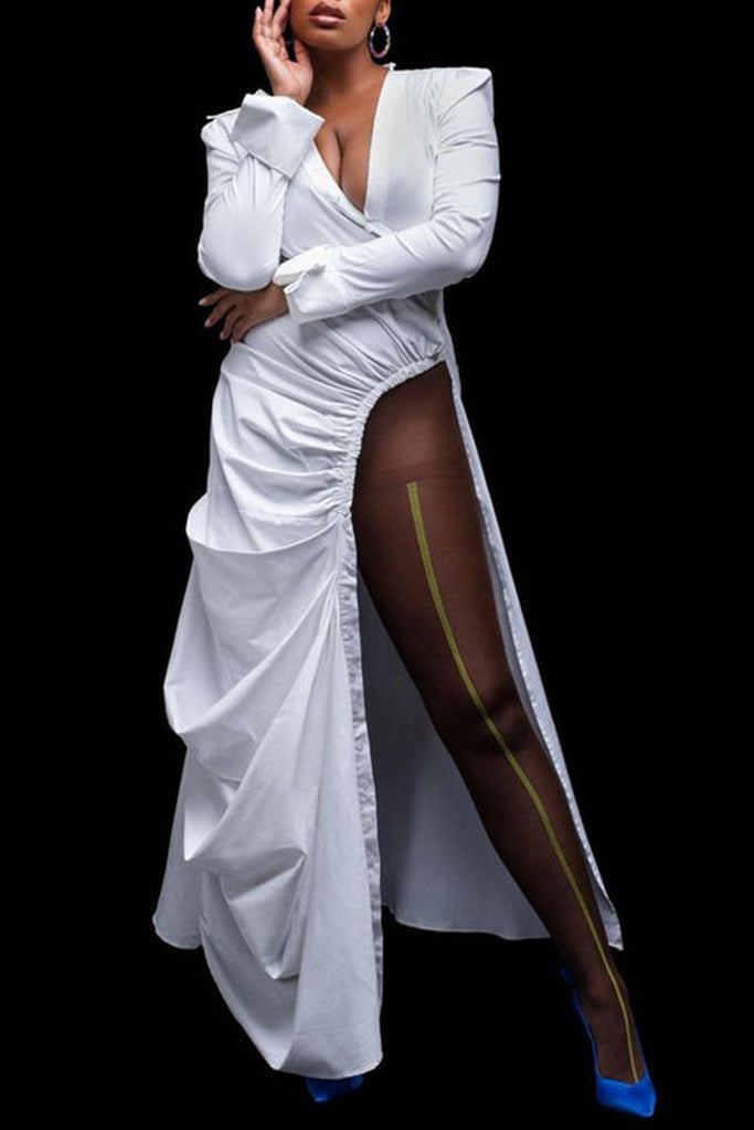 Goosudu Sexy Casual Solid High Opening Fold Shirt Collar High Waist Tops