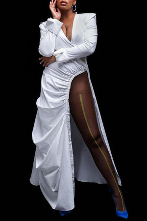 Goosudu Sexy Casual Solid High Opening Fold Shirt Collar High Waist Tops