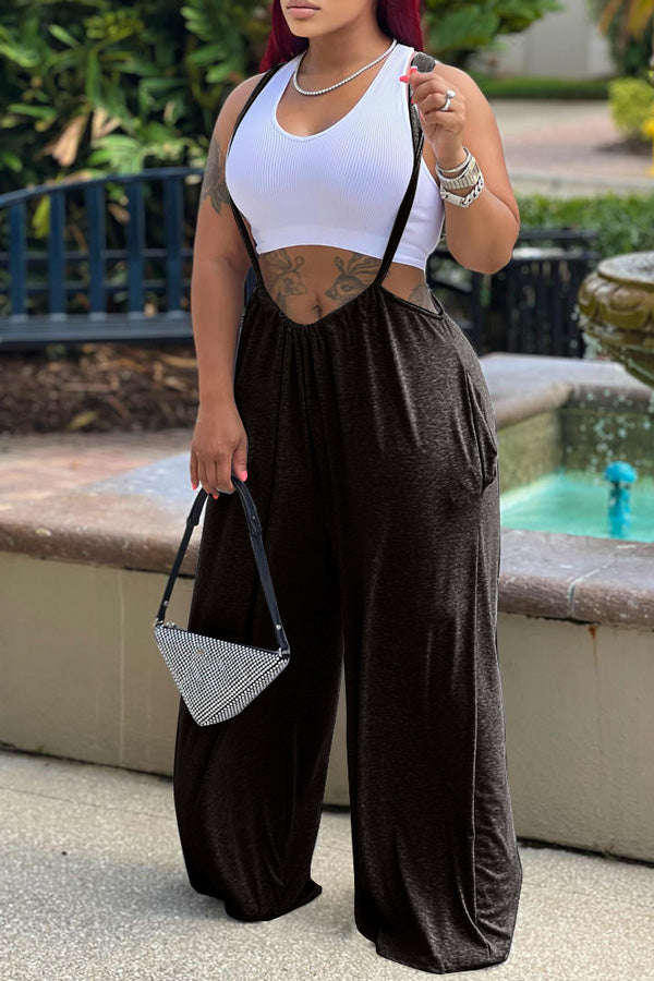 Goosudu Cozy Solid Color Knotted Wide Leg Overalls