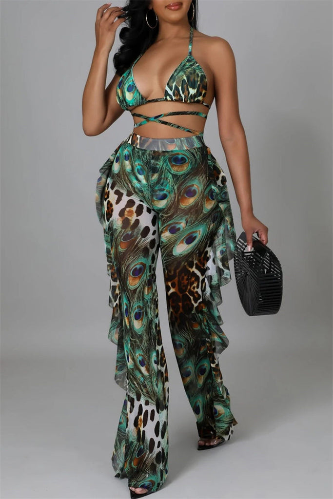 Goosudu Fashion Sexy Print Bandage Backless Swimwears