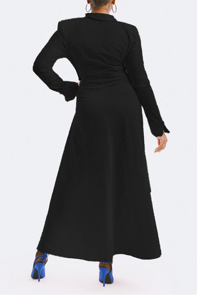 Goosudu Sexy Casual Solid High Opening Fold Shirt Collar High Waist Tops