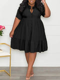 Goosudu Plus Size Ruffle Shirt Dress