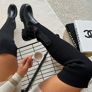 Goosudu Knitted Over The Knee Thigh High Long Boots