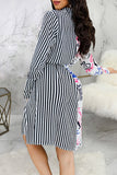 Goosudu Sexy Print Bandage Patchwork Buckle Shirt Collar Printed Dress Dresses