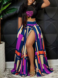 Goosudu Graphic Crop Top & Colorblock Slit Skirt Set