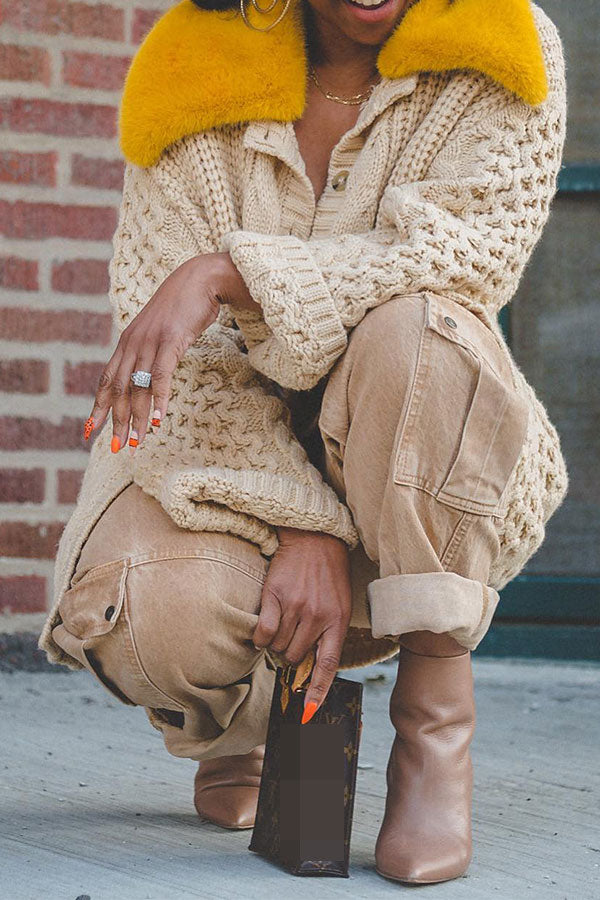 Goosudu Patchwork Simple Twist Knit Cardigan