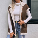 Goosudu Women's Fleece Vest Jacket Winter Lapel Zipper Warm Jacket Coat