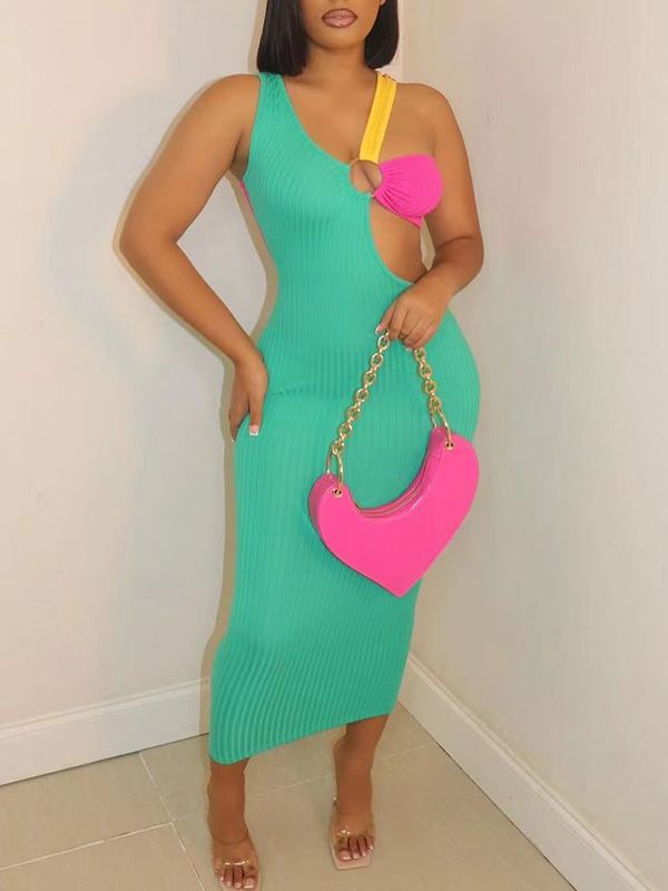 Goosudu Three-Tone Ribbed Dress