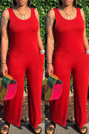 Goosudu Casual Sleeveless Solid Color Loose Jumpsuit