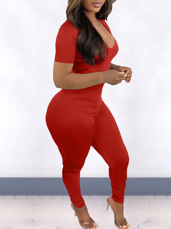 Goosudu V-Neck Drawstring Jumpsuit