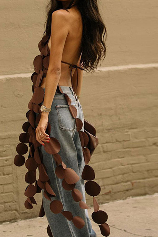 Goosudu 3D Rounded Leaf Halter Collar Unique Irregular Camisole