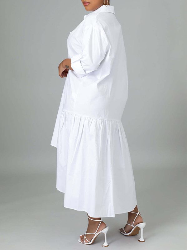 Goosudu Solid Asymmetric Shirt Dress