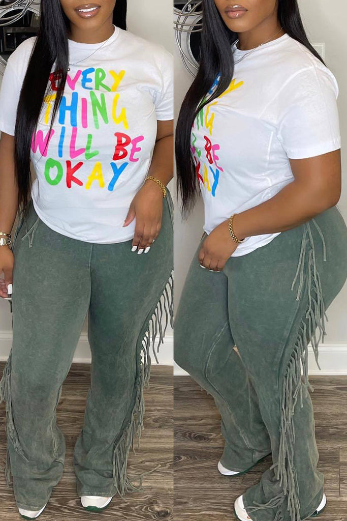 Goosudu Casual Letter Print Basic O Neck T-Shirts