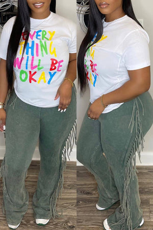 Goosudu Casual Letter Print Basic O Neck T-Shirts