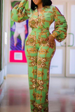 Goosudu Casual Print Patchwork Turndown Collar Boot Cut Jumpsuits