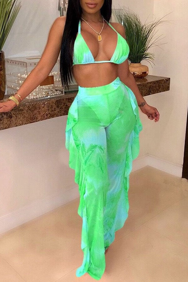 Goosudu Butterfly Print Mesh Elegant High Waist Bikini & Pants