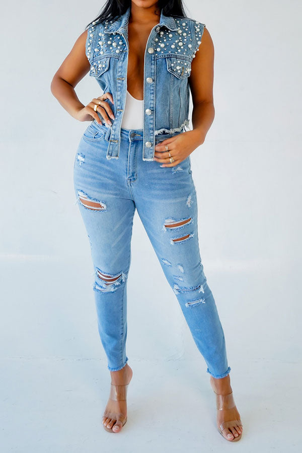 Goosudu Faux Pearl Rocking Single Breasted Coat