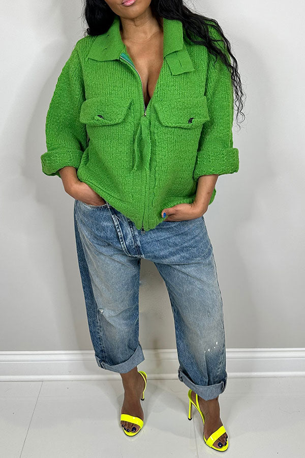 Goosudu Solid Color Casual Patch Pocket Knitted Coat